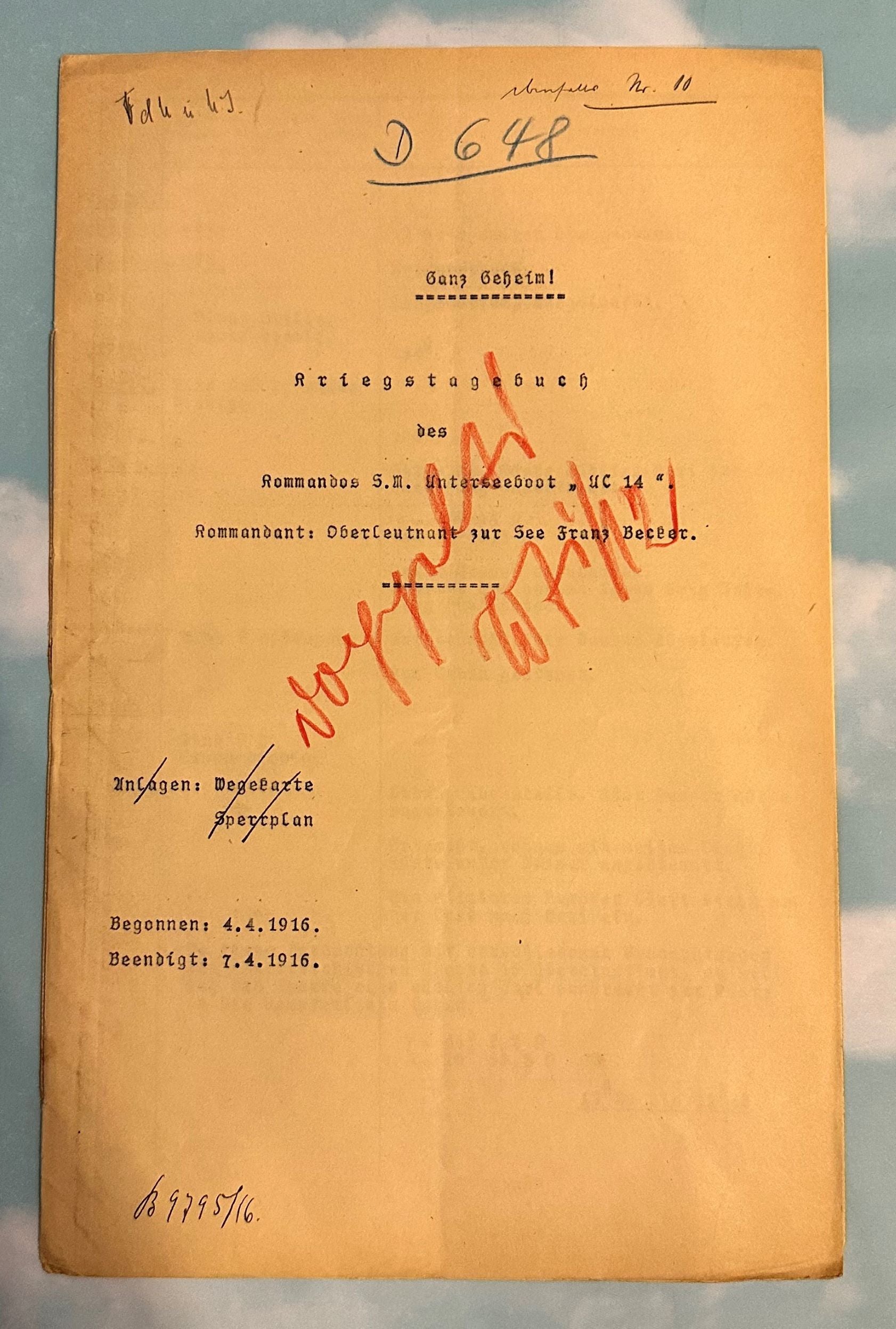 German U Boot UC 14 Kriegstagbuch (WAR DIARY) for Oberleutnant zur See Franz Becker - Derrittmeister Militaria Group