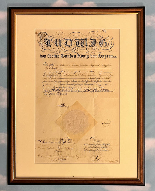 Bavaria Promotion Patent for Officer signed by King Ludwig I 1827 - Derrittmeister Militaria Group