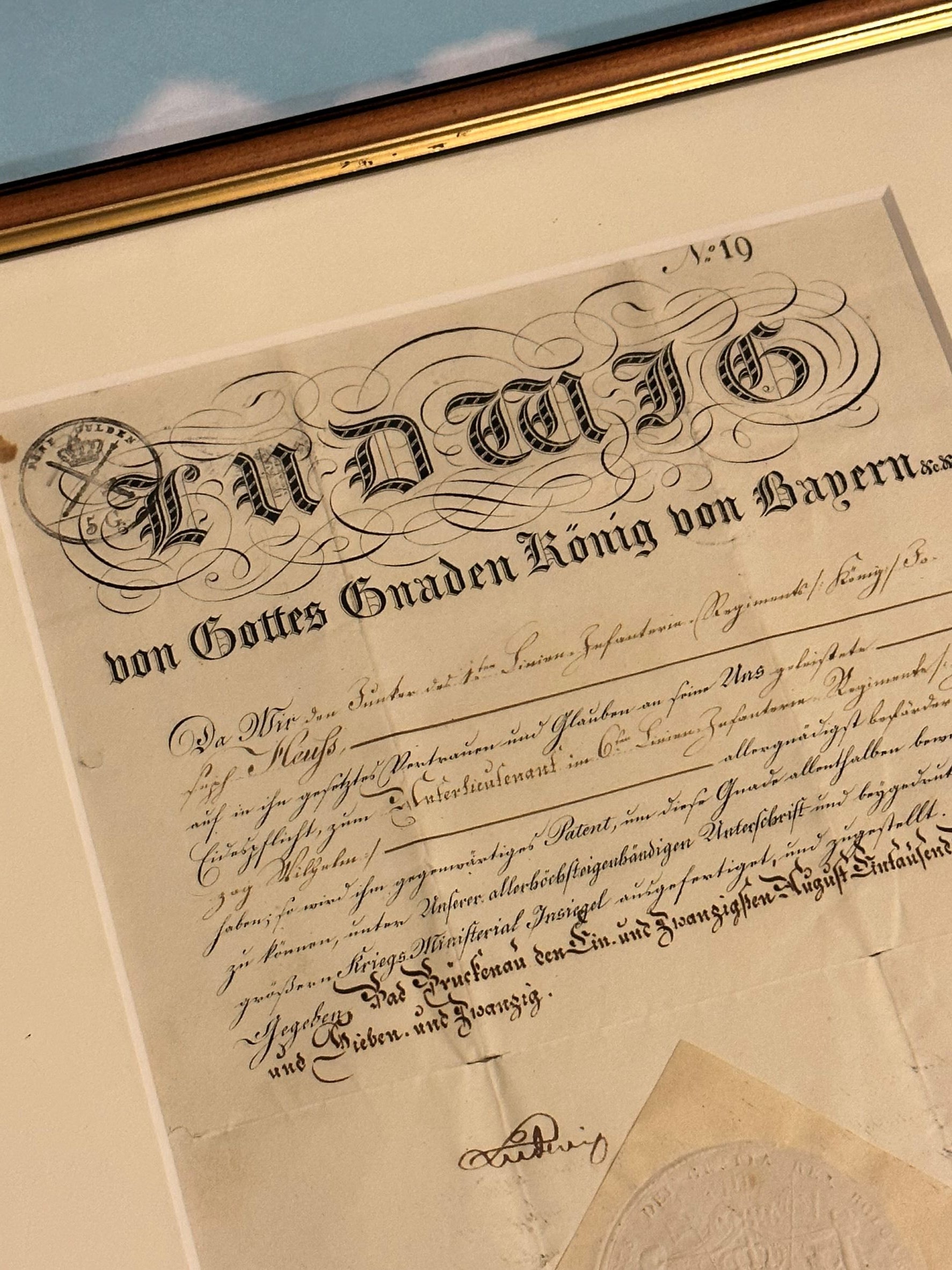 Bavaria Promotion Patent for Officer signed by King Ludwig I 1827 - Derrittmeister Militaria Group