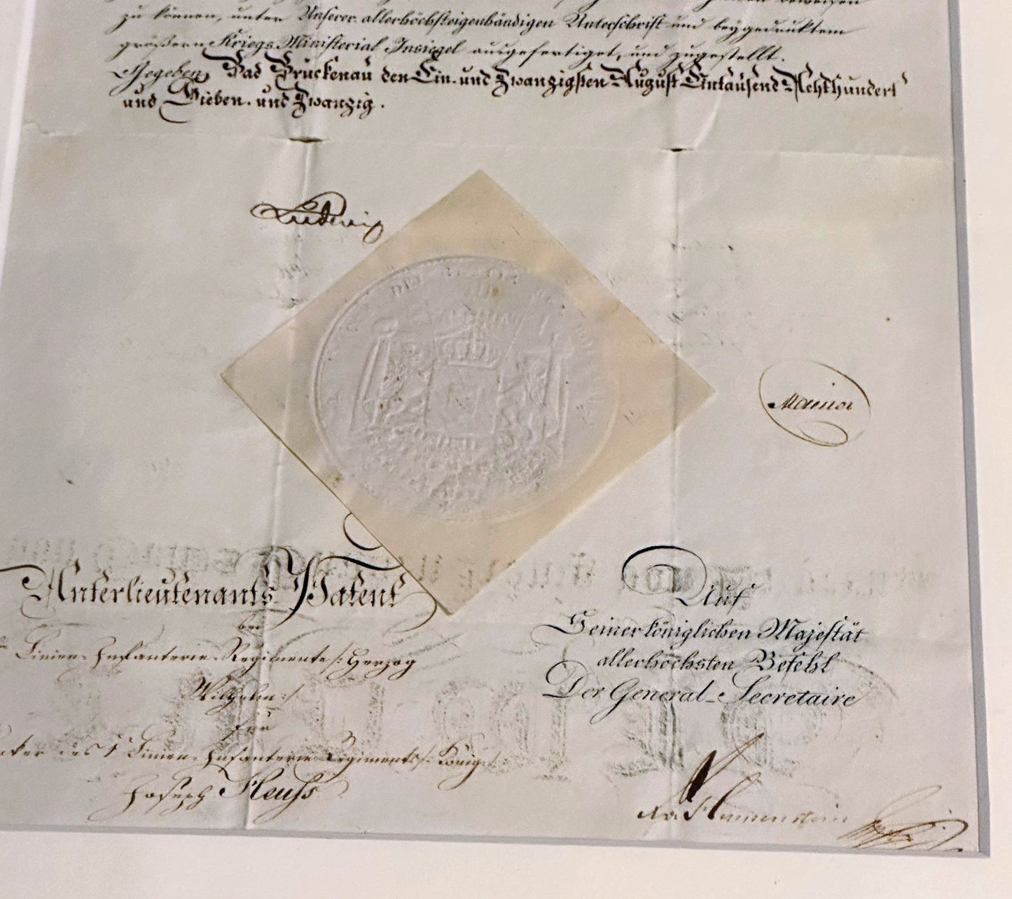 Bavaria Promotion Patent for Officer signed by King Ludwig I 1827 - Derrittmeister Militaria Group